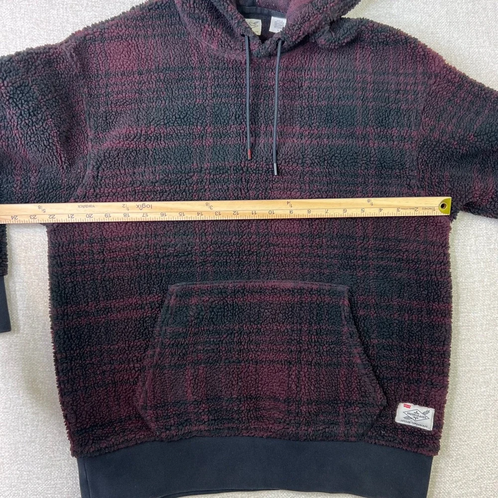 Levis Justin Timberlake Fresh Leaves Sherpa Hoodie Mens Medium Plaid Burgundy